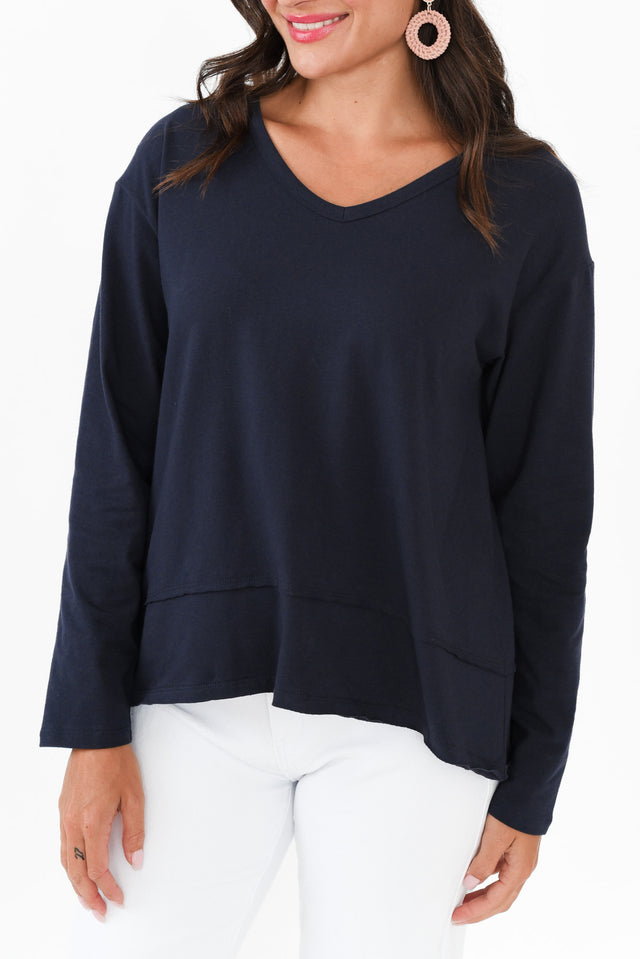 Gloria Navy Cotton Long Sleeve Top image 7