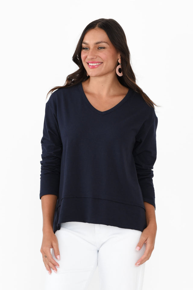 Gloria Navy Cotton Long Sleeve Top image 1