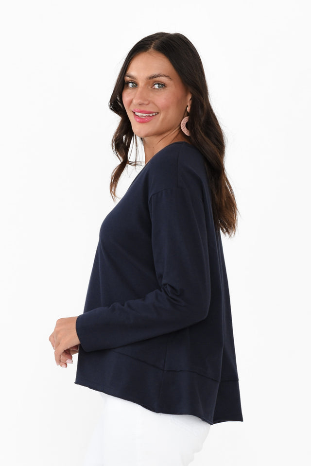 Gloria Navy Cotton Long Sleeve Top image 5