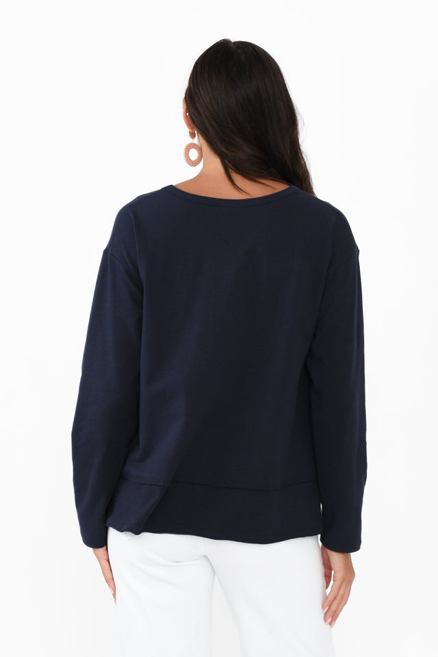 Gloria Navy Cotton Long Sleeve Top image 6