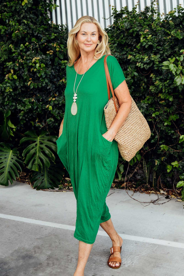 Travel Green Crinkle Cotton Maxi Dress