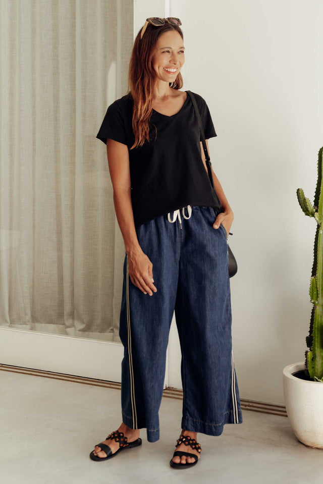 Greta Dark Denim Stripe Wide Leg Pants