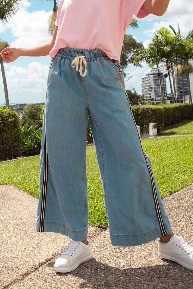 Greta Light Denim Stripe Wide Leg Pants