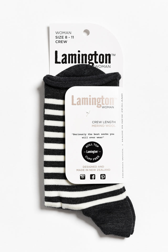 Grey Stripe Merino Wool Rolled Crew Socks