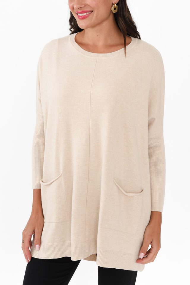 Helsinki Beige Knit Pocket Jumper image 6