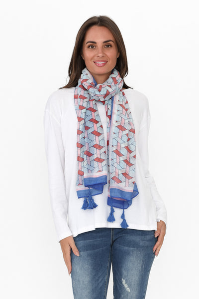 Hogan Blue Geo Tassel Scarf