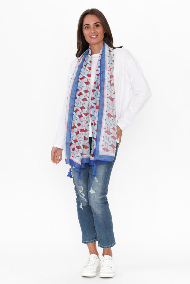 Hogan Blue Geo Tassel Scarf image 3