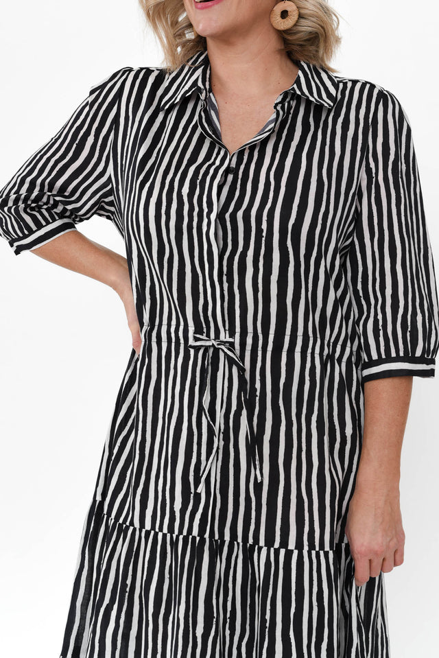 Ilaria Black Stripe Cotton Tie Dress image 8