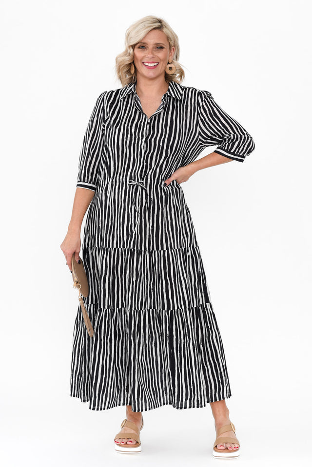 Ilaria Black Stripe Cotton Tie Dress image 4