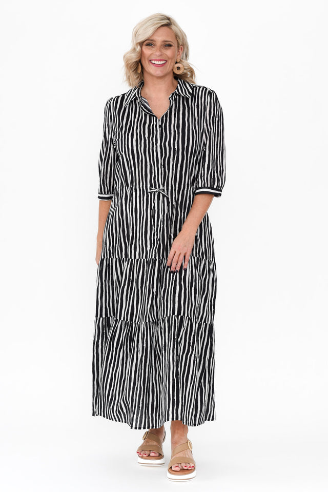 Ilaria Black Stripe Cotton Tie Dress image 5