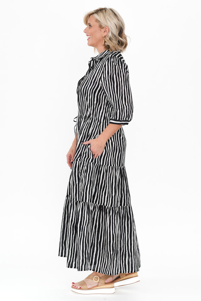 Ilaria Black Stripe Cotton Tie Dress image 6