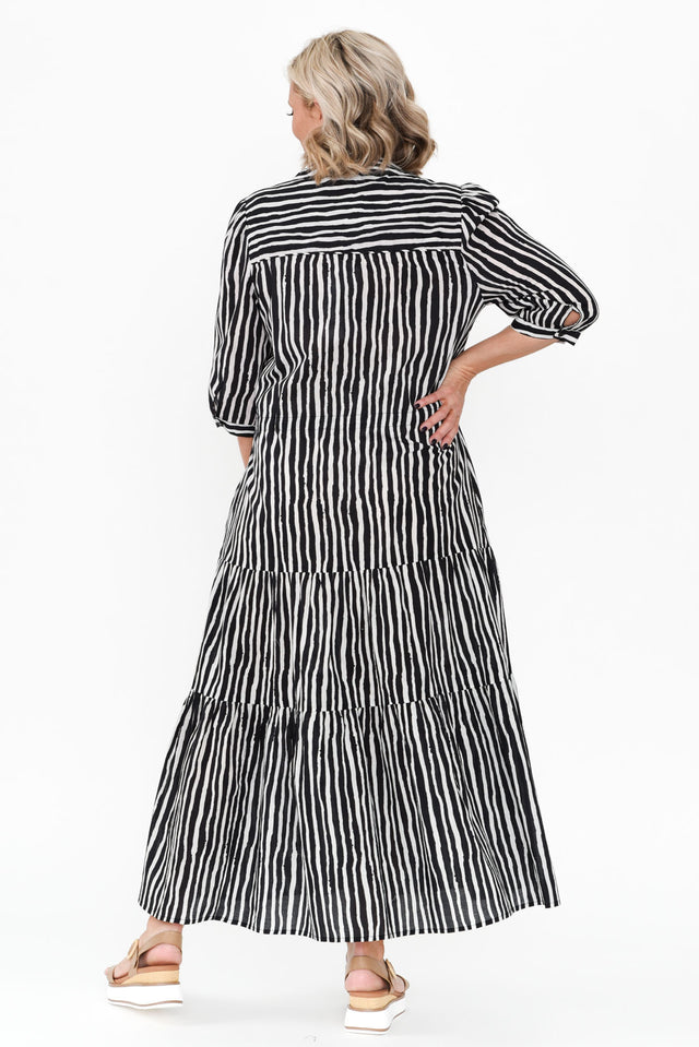 Ilaria Black Stripe Cotton Tie Dress image 7