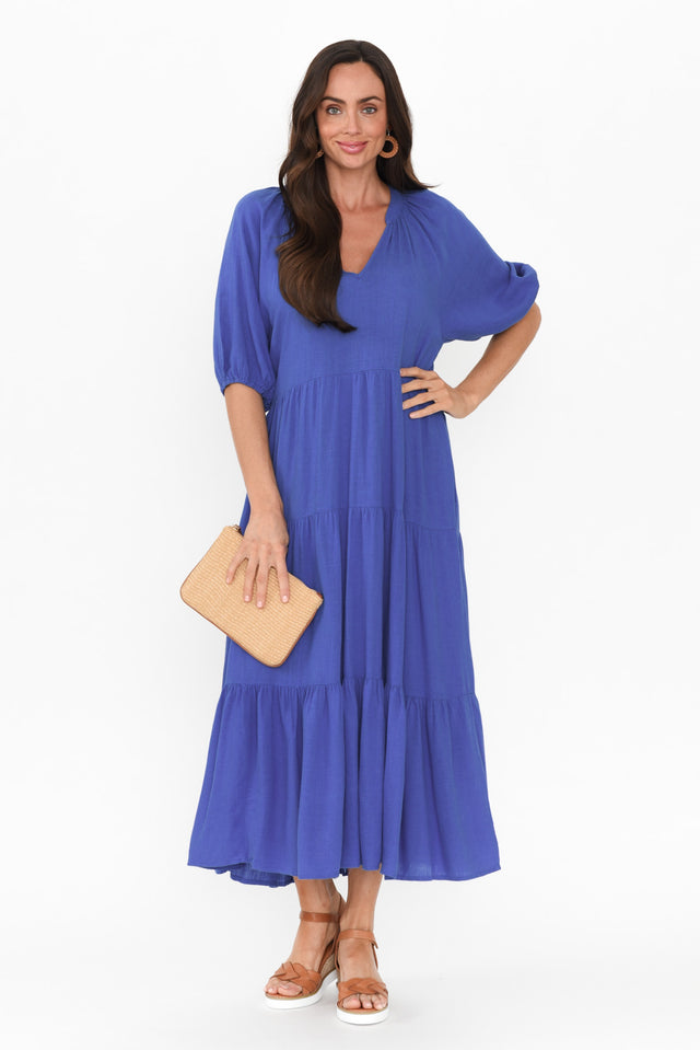 Imogene Cobalt Cotton Linen Tiered Dress banner image