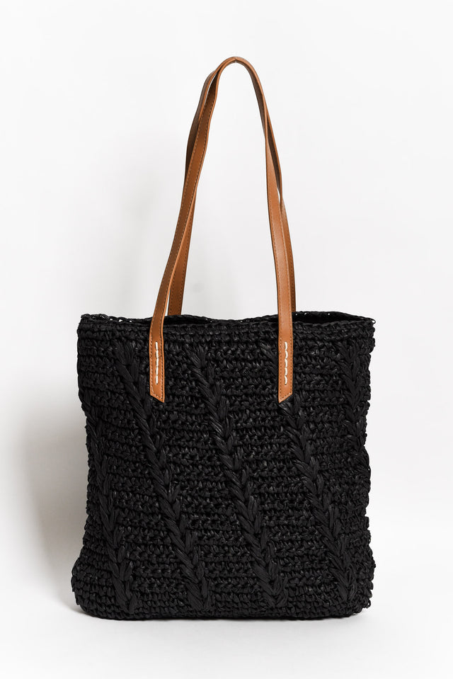 Imola Black Straw Tote Bag