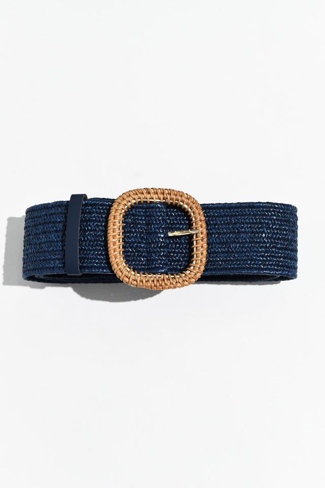 Jaipur Navy Rattan Buckle Woven Belt