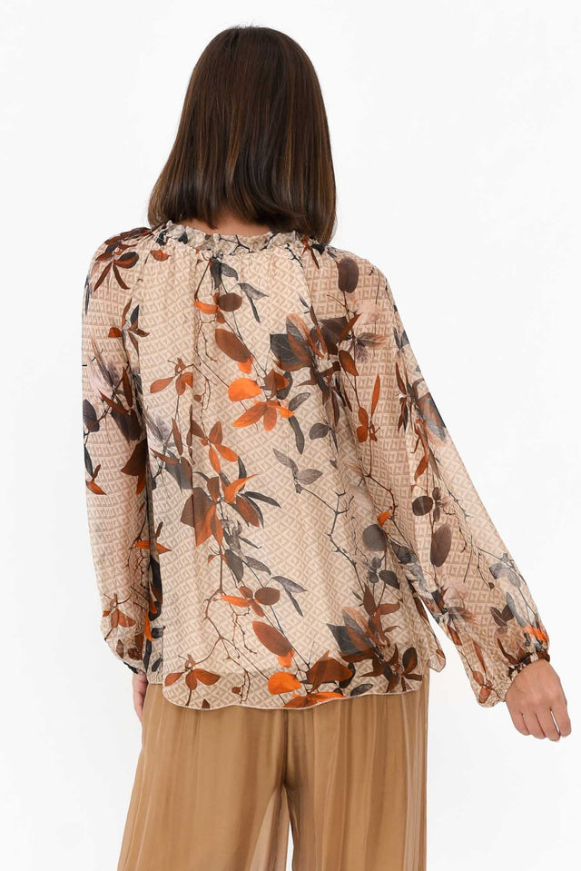 James Rust Leaf Front Tie Silk Top image 6