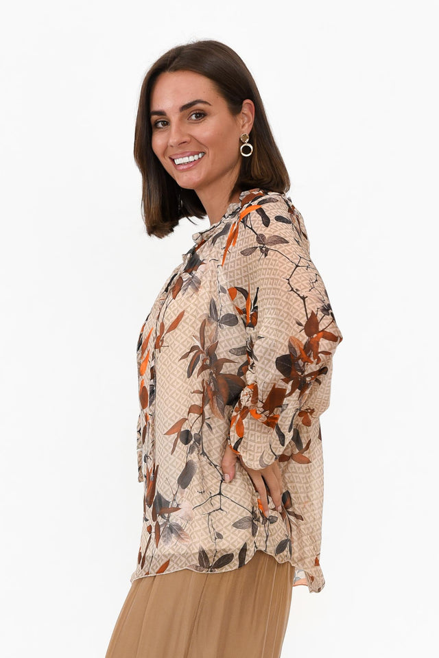 James Rust Leaf Front Tie Silk Top image 5