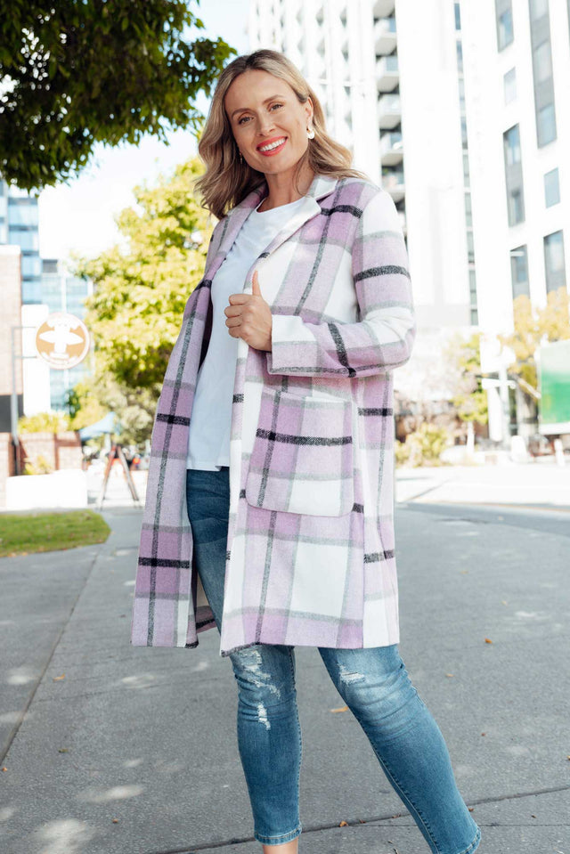 Jodi Purple Check Pocket Coat