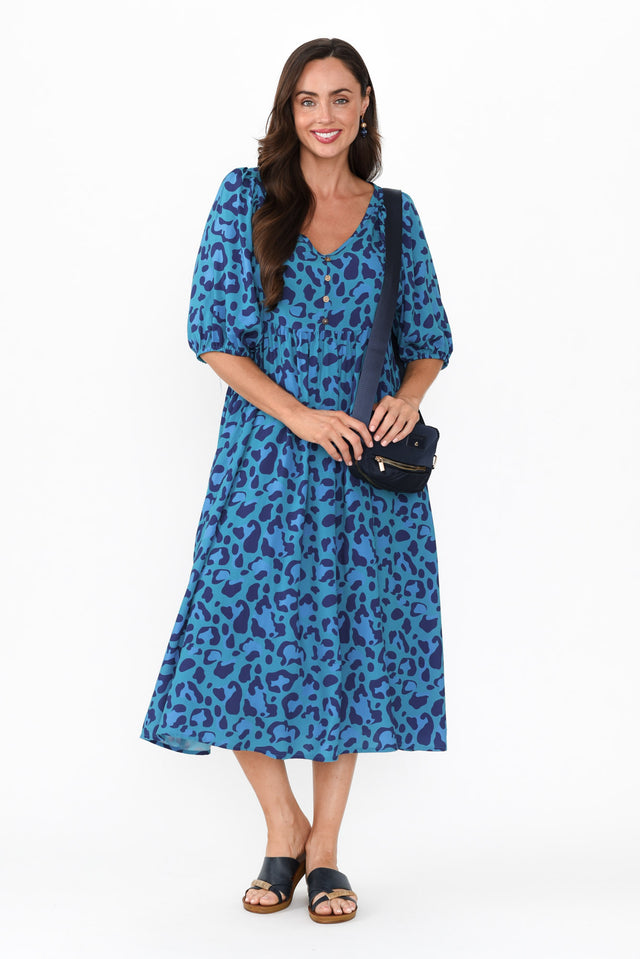 Kacey Blue Leopard Button Dress banner image