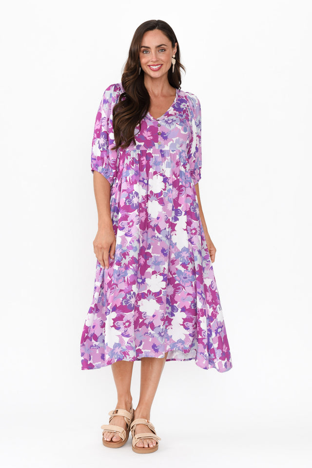 Kacey Purple Floral Button Dress banner image