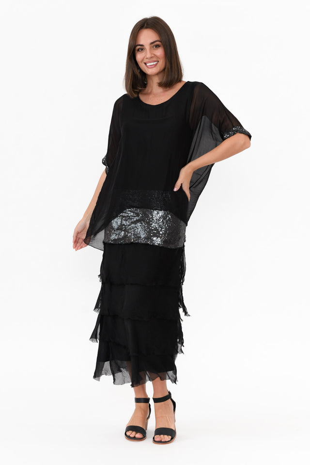 Katerina Black Sequin Silk Overlay Maxi Dress image 7