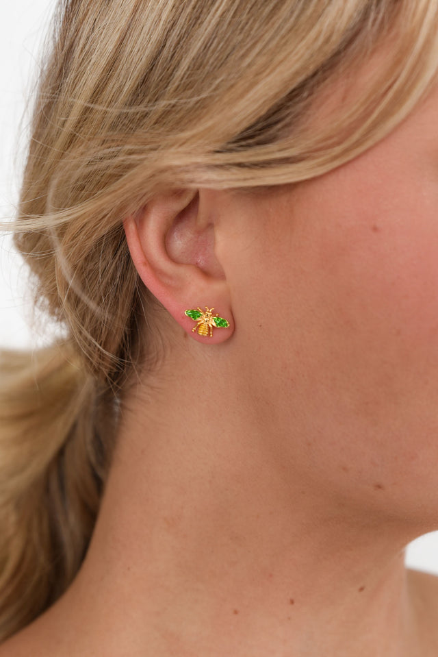 Kaylin Emerald Bee Stud Earrings