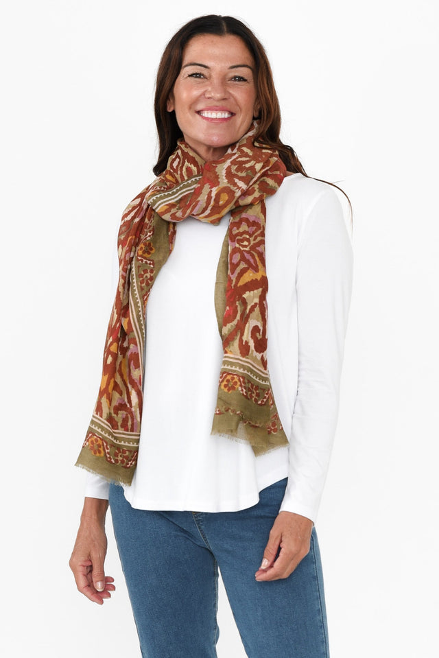 Ken Khaki Abstract Scarf