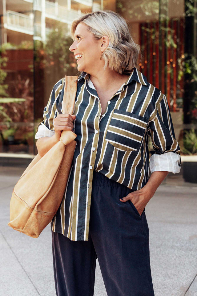 Kerry Navy Stripe Cotton Shirt