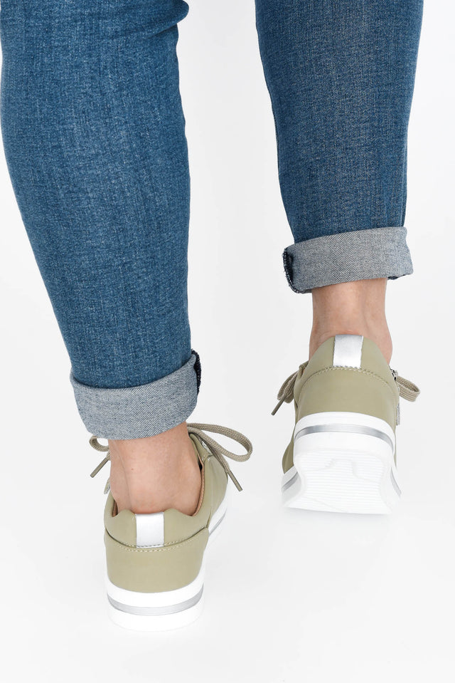 Kiki Khaki Leather Zip Sneaker image 6