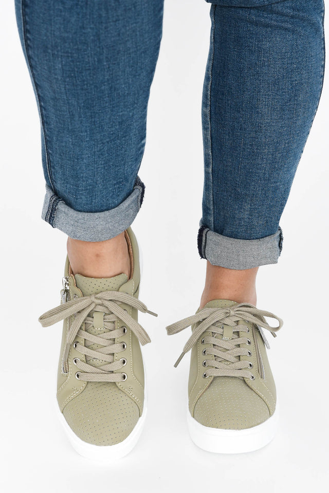 Kiki Khaki Leather Zip Sneaker image 4