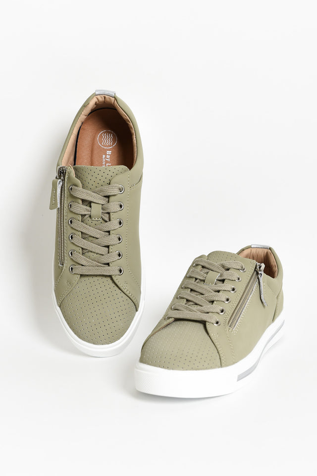 Kiki Khaki Leather Zip Sneaker image 3