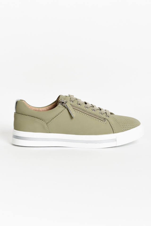 Kiki Khaki Leather Zip Sneaker image 7