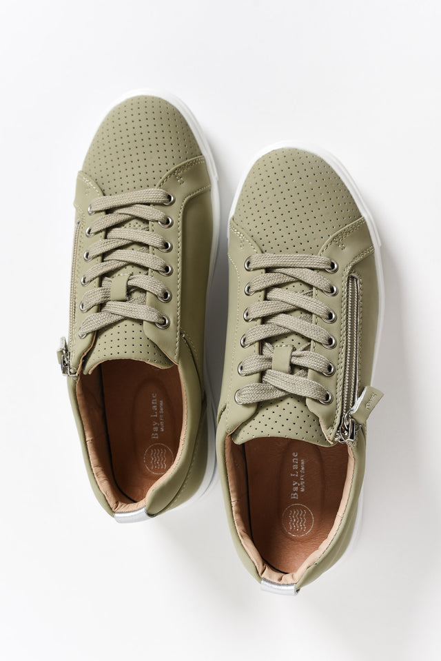 Kiki Khaki Leather Zip Sneaker image 8