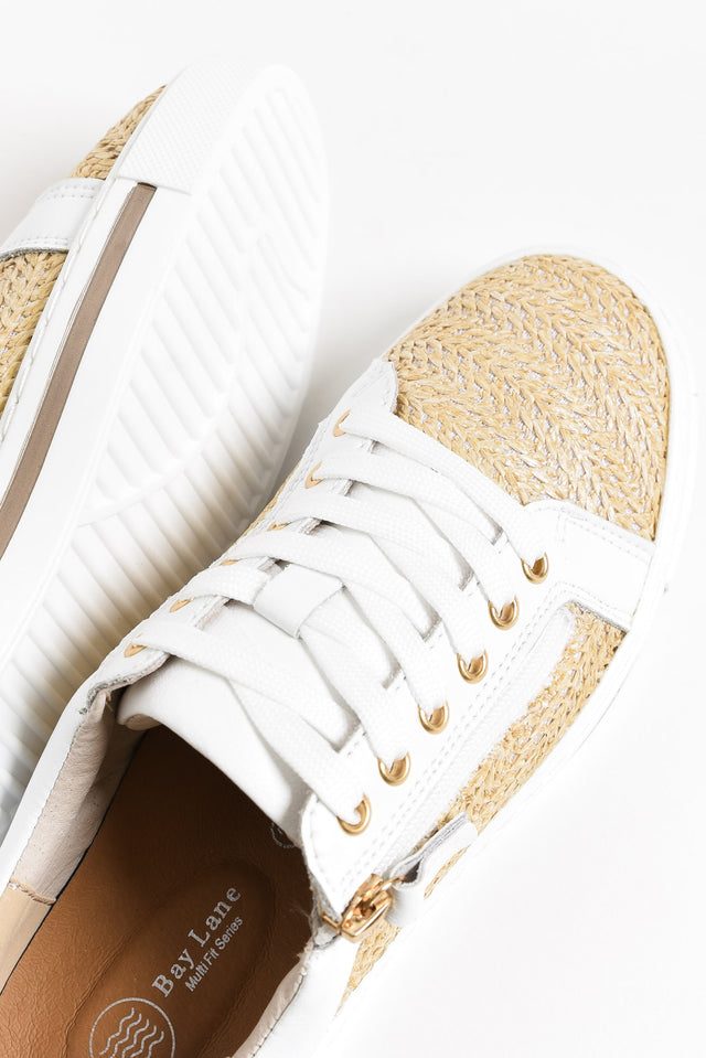 Kiki White Raffia Leather Zip Sneaker image 4