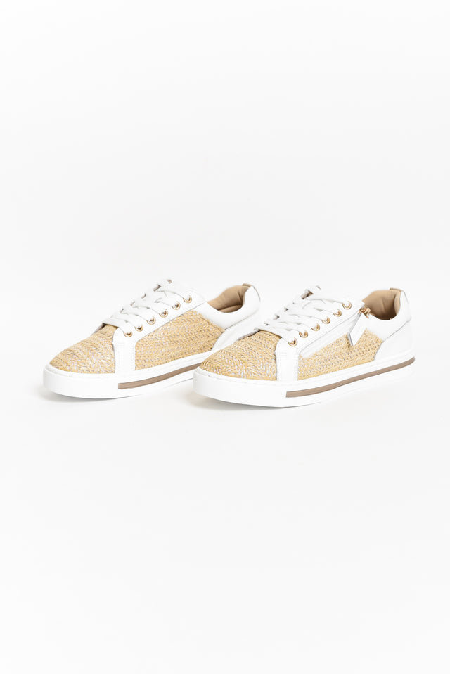 Kiki White Raffia Leather Zip Sneaker image 3