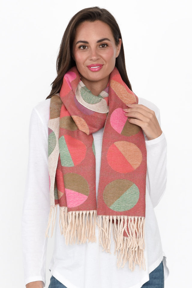 Kindra Pink Geo Tassel Scarf