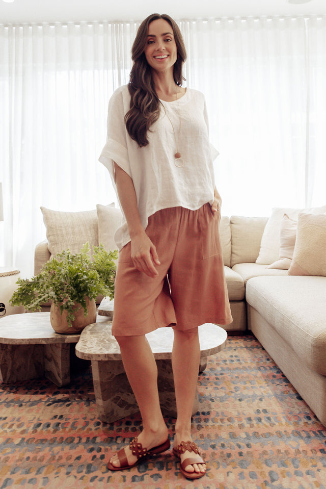 Leigh Rust Linen Blend Bermuda Shorts