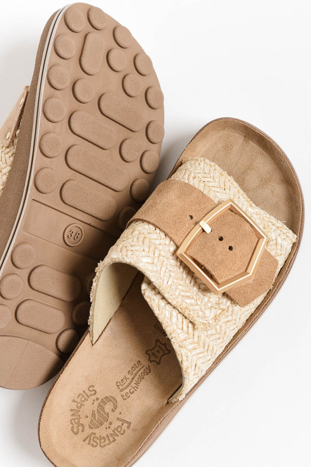 Korina Beige Raffia Leather Slide image 4