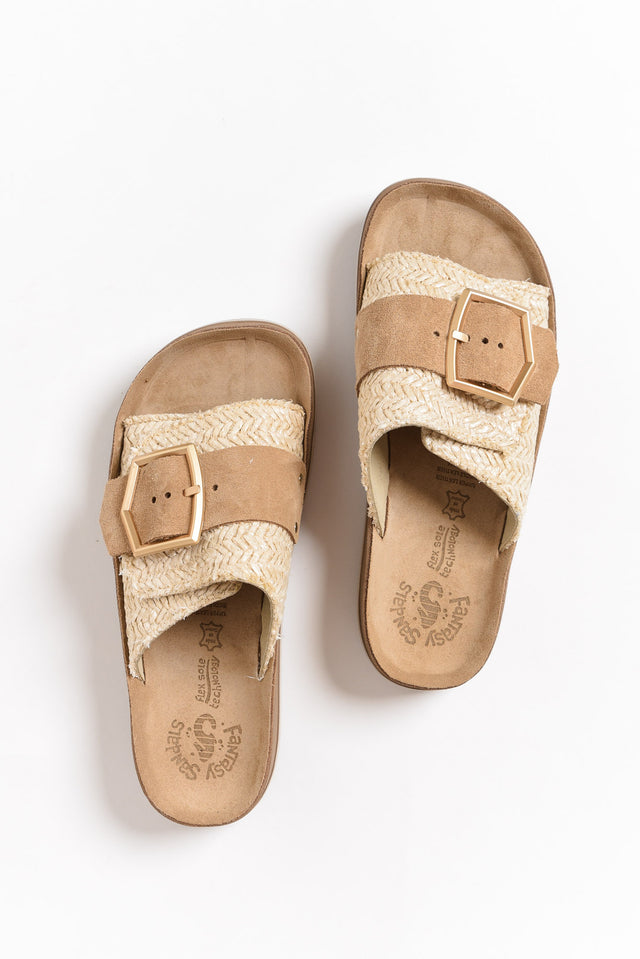 Korina Beige Raffia Leather Slide image 7