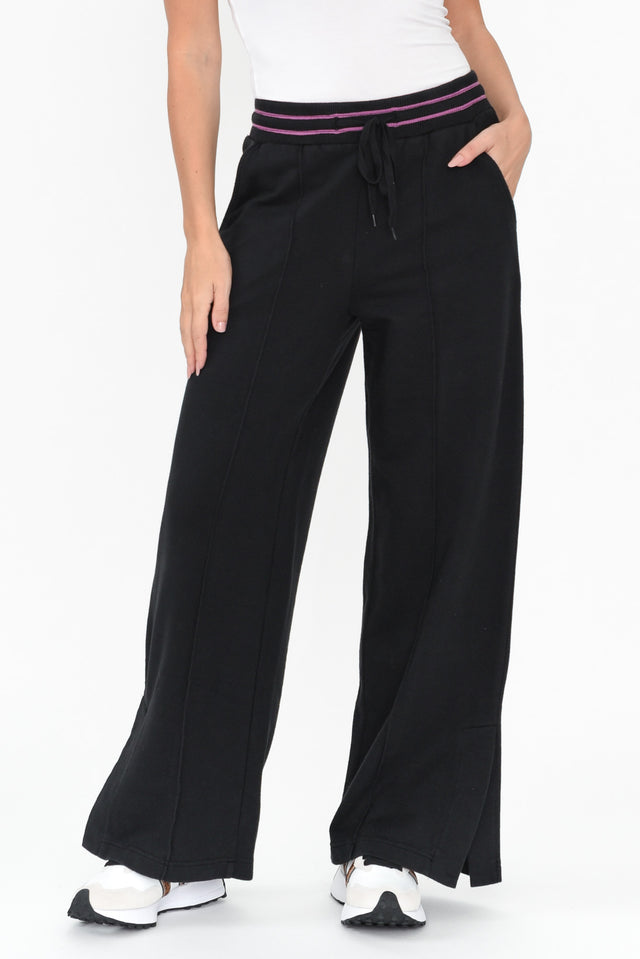 Kyla Black Cotton Blend Wide Leg Pants length_Full rise_Mid print_Plain colour_Black PANTS    alt text|model:MJ