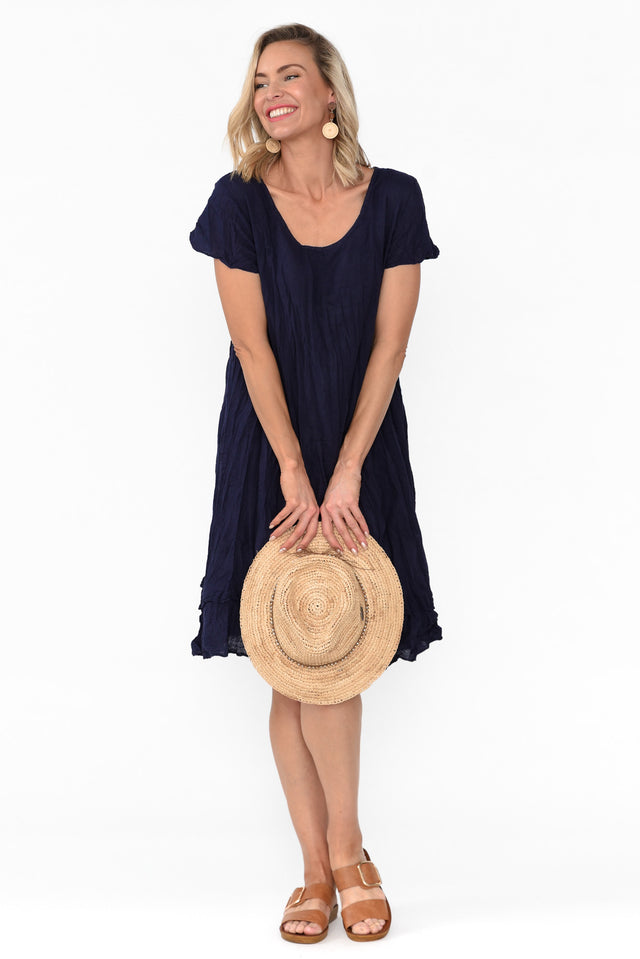 Lauren Navy Crinkle Cotton Dress banner image