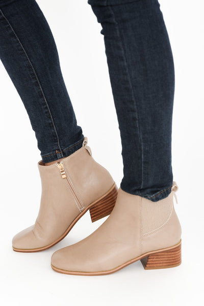 Layla Beige Leather Heeled Boot