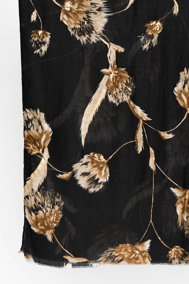 Lelia Black Flower Fringe Scarf