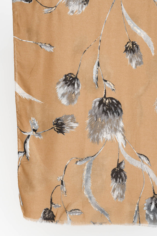 Lelia Camel Flower Fringe Scarf