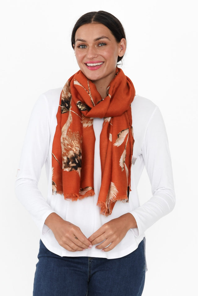 Lelia Orange Flower Fringe Scarf image 1