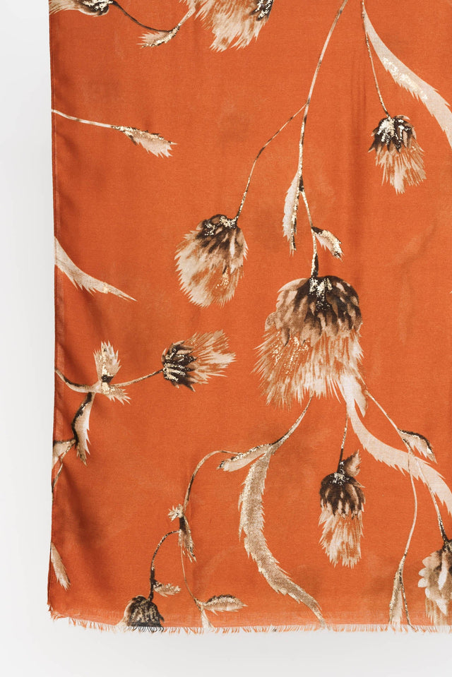 Lelia Orange Flower Fringe Scarf