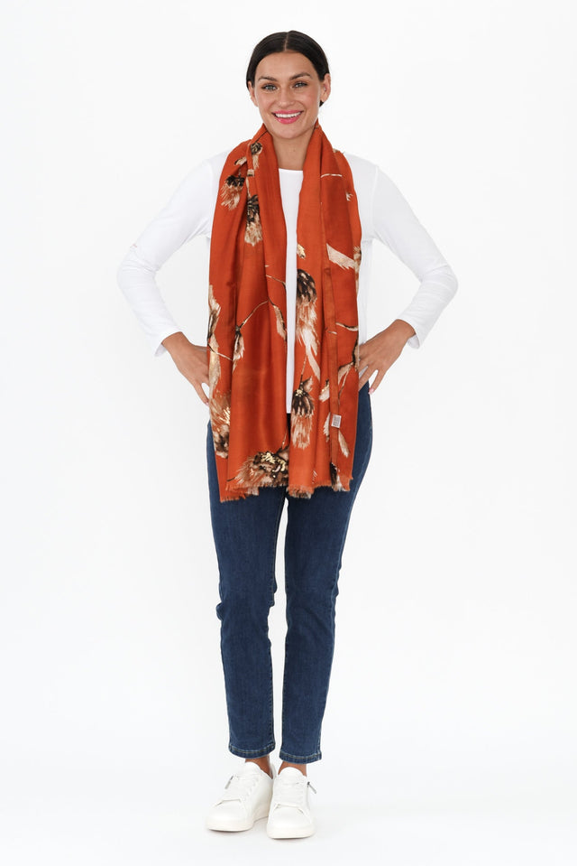 Lelia Orange Flower Fringe Scarf image 3