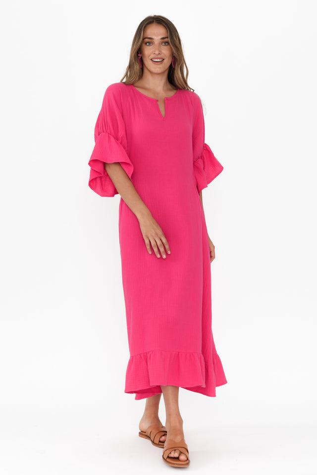 Lesi Fuchsia Cotton Cheesecloth Frill Dress banner image