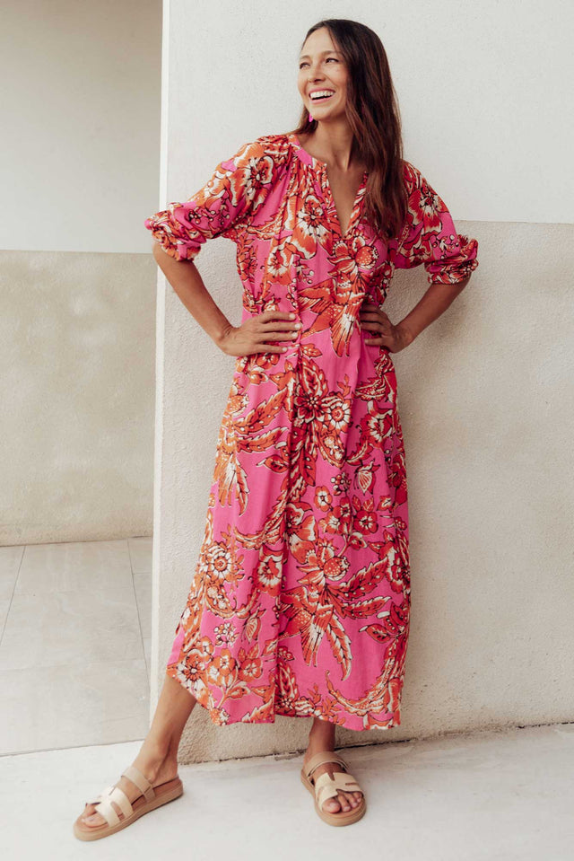 Liliana Orange Garden Cotton Kaftan