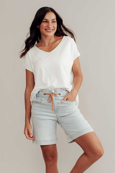 Lizzy Light Blue Denim Drawstring Shorts